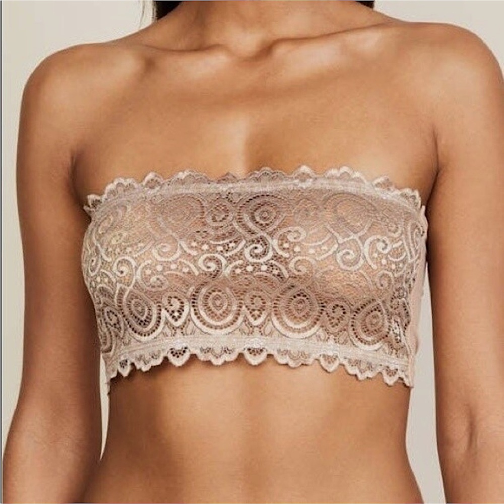Free People Intimately | “Seamless" Nylon / Lace Reversible Bandeau Bra, Beige
